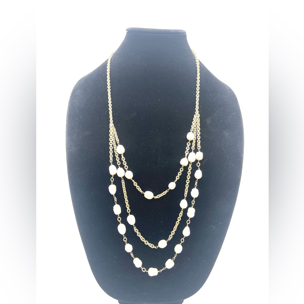 Multi Strand Layered Fresh Water Pearls in Gold tone chain